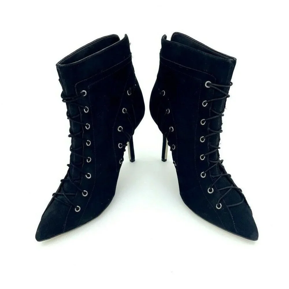 Catherine Malandrino Ankle Booties Black Suede Leather Lace Up SZ 7 New